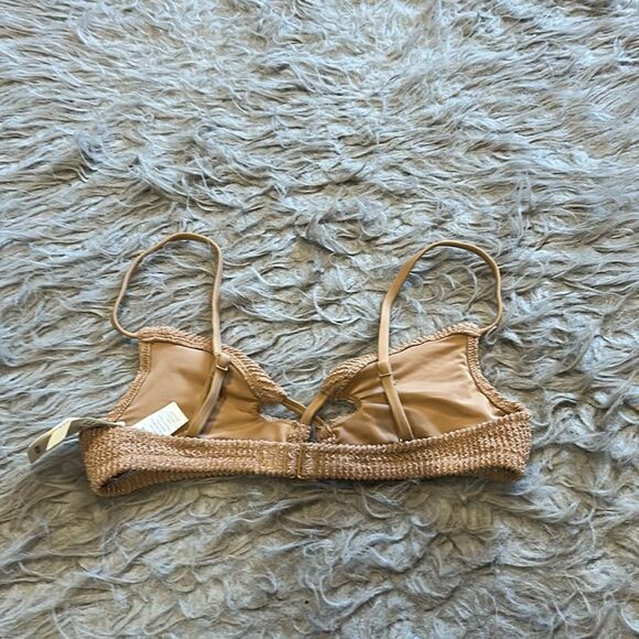 NWT aerie scoop tan ribbed shimmer swimsuit‎ top size xs - Picture 3 of 6